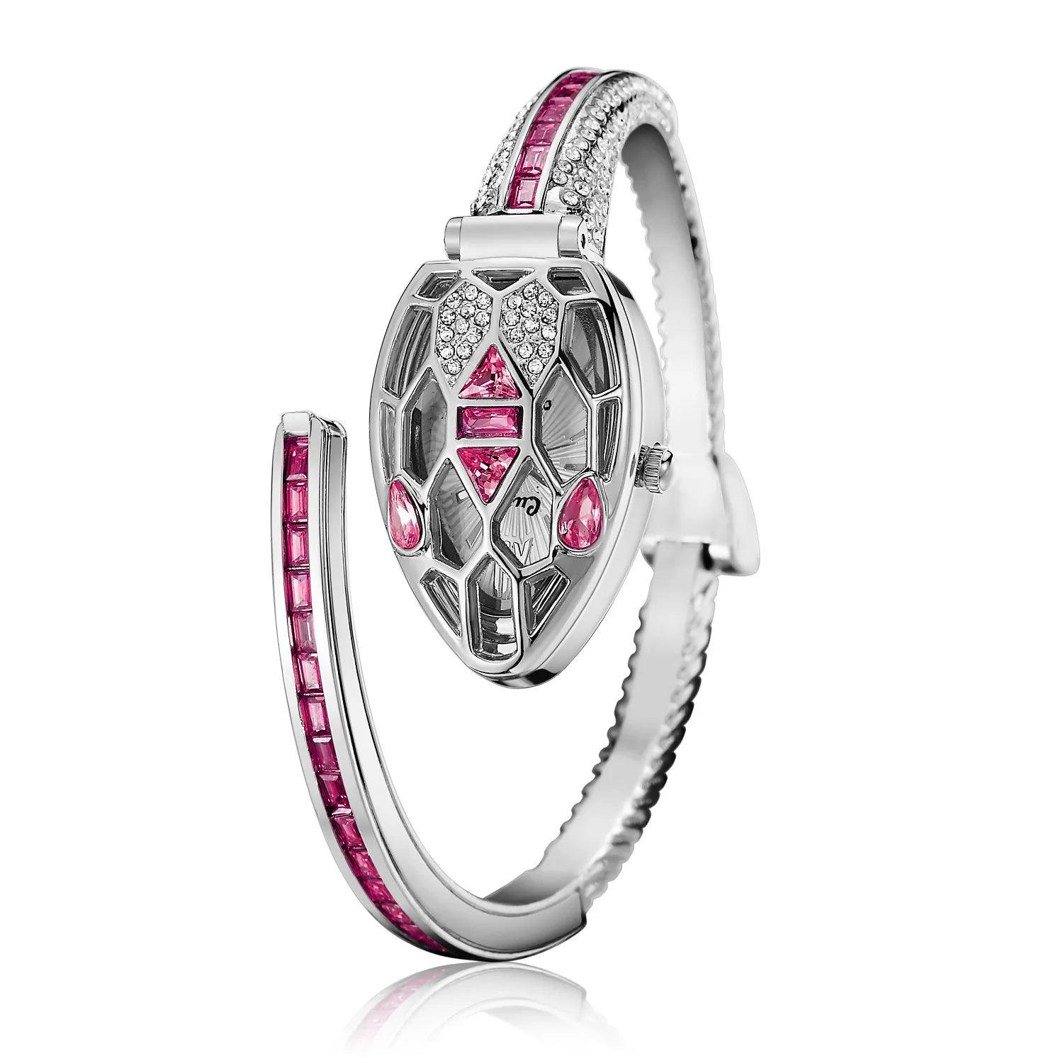New Arrival Fashion Snake Design Women Bracelet Watches Inlaid with Rhinestones Cuff Bangle Quartz Jewellery Watches