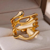 New Arrival Gold Colour Hollow Wide Stainless Steel Rings For Women - Trendy Party Jewellery Ideal Gift