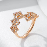 Delightful 14K Rolled Rose Gold AAA Zircon Dimonds Geometric Open Ring - Party Daily Fine Vintage Jewellery