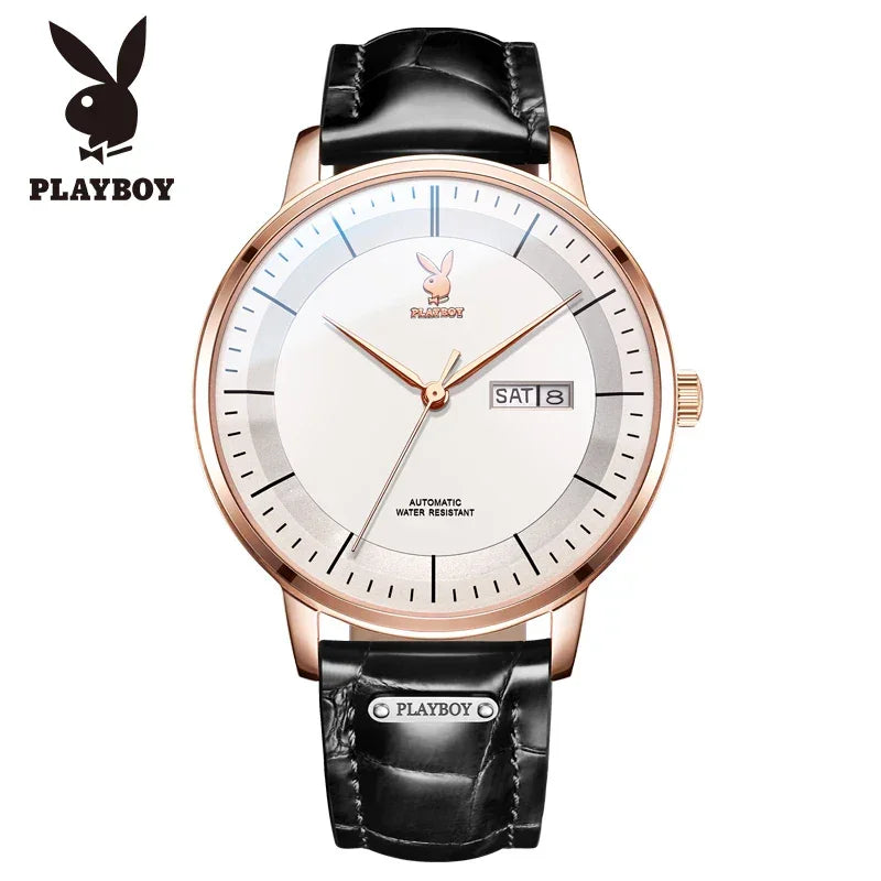 PLAYBOY Casual Simple Automatic Mechanical Men's Watches Original Waterproof Calendar High Quality Watch for Men