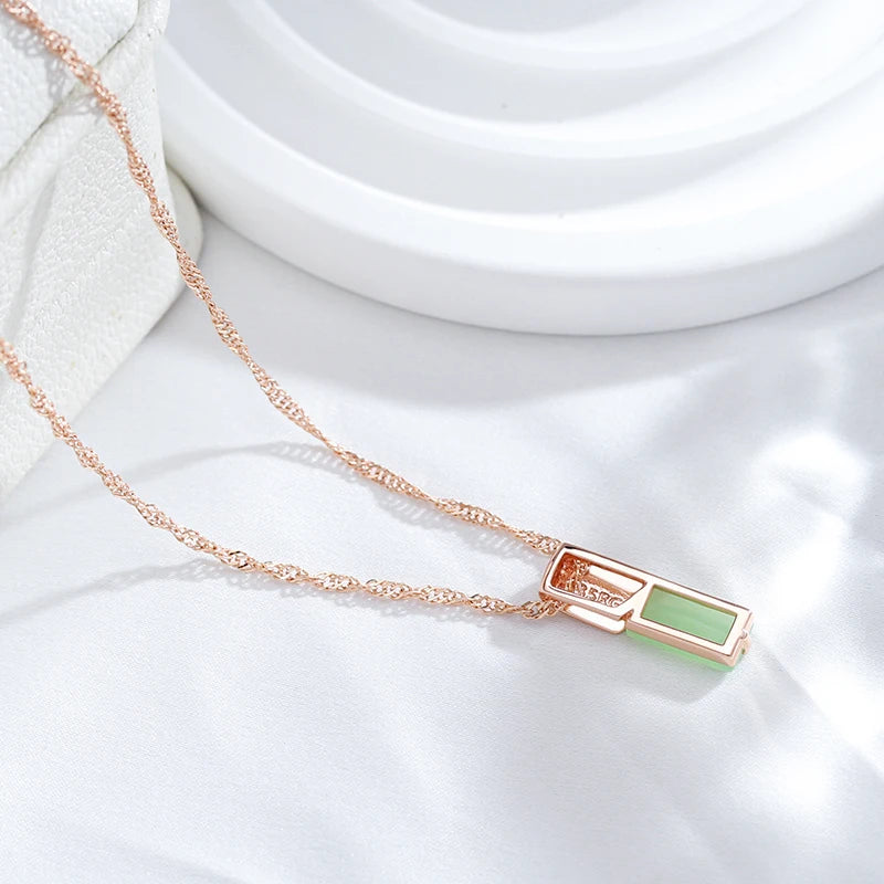 Glossy Square Design Filled 14K Rose Gold Mist Green AAA Zircon Necklace Pendant - Elegant Party  Jewellery