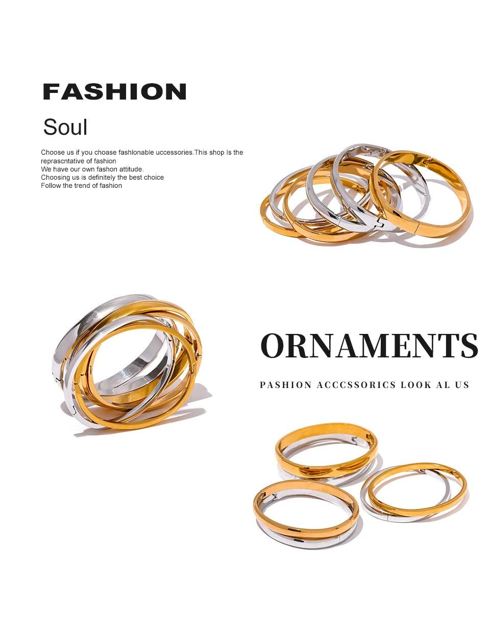 Minimalist 18k Gold Colour Texture Charm 60mm Waterproof 316L Stainless Steel Round Smooth Bracelet Bangles for Women - The Jewellery Supermarket