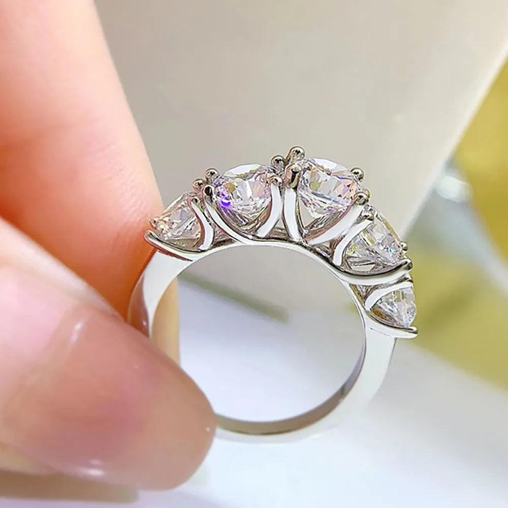 3.6ct 5 Stones D Color VVS1 Moissanite Diamond Sterling Silver Eternity Rings for Women Wedding Engagement Jewellery