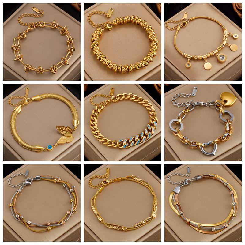 316L Stainless Steel Gold Colour Heart Butterfly Thick Bracelet For Women - High Quality Charming Jewellery - The Jewellery Supermarket