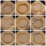 316L Stainless Steel Gold Colour Heart Butterfly Thick Bracelet For Women - High Quality Charming Jewellery - The Jewellery Supermarket