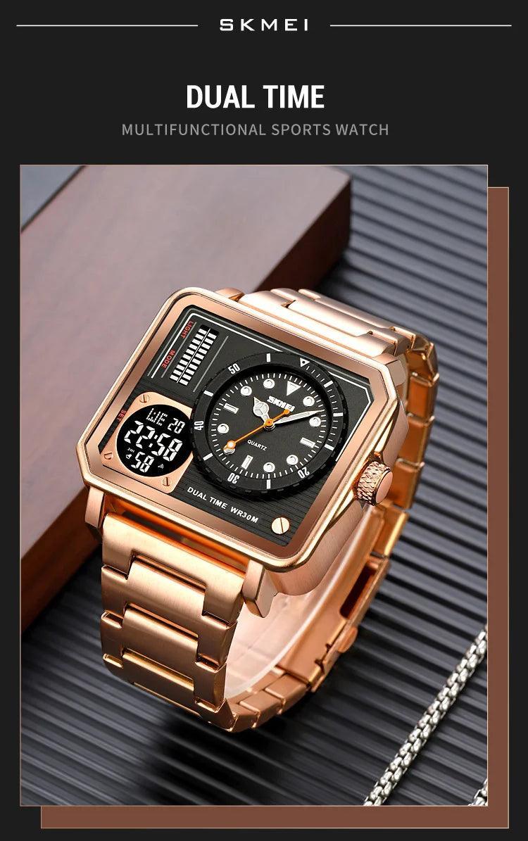 Trendsetter Casual 2 Display Chrono Hipster Waterproof Steel Bracelet Back Light Analog Digital Sport Watches - The Jewellery Supermarket