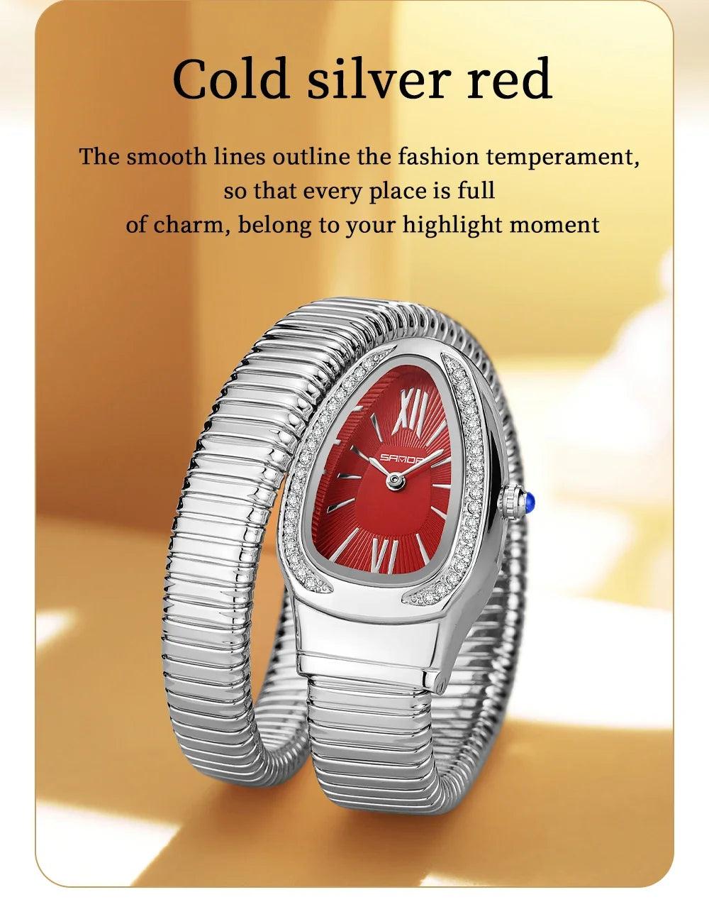 New Arrival High-End Snake Shaped Zircon Diamonds Inlaid Women's Retro Lightweight Luxury Quartz Watches