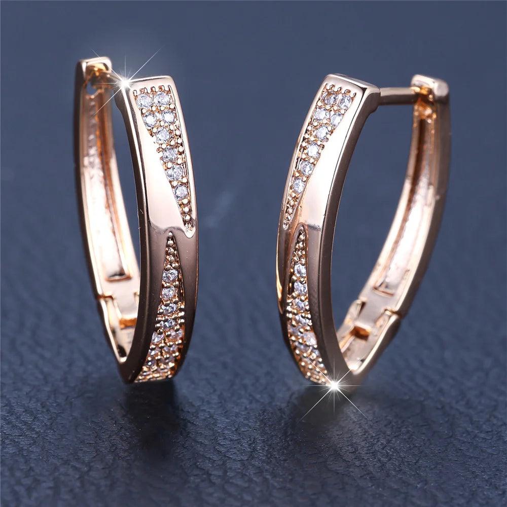 Latest Fashion Charming Filled 14K Rose Gold AAA Zircon Diamonds Hoop Earrings - Fine Jewellery For Women