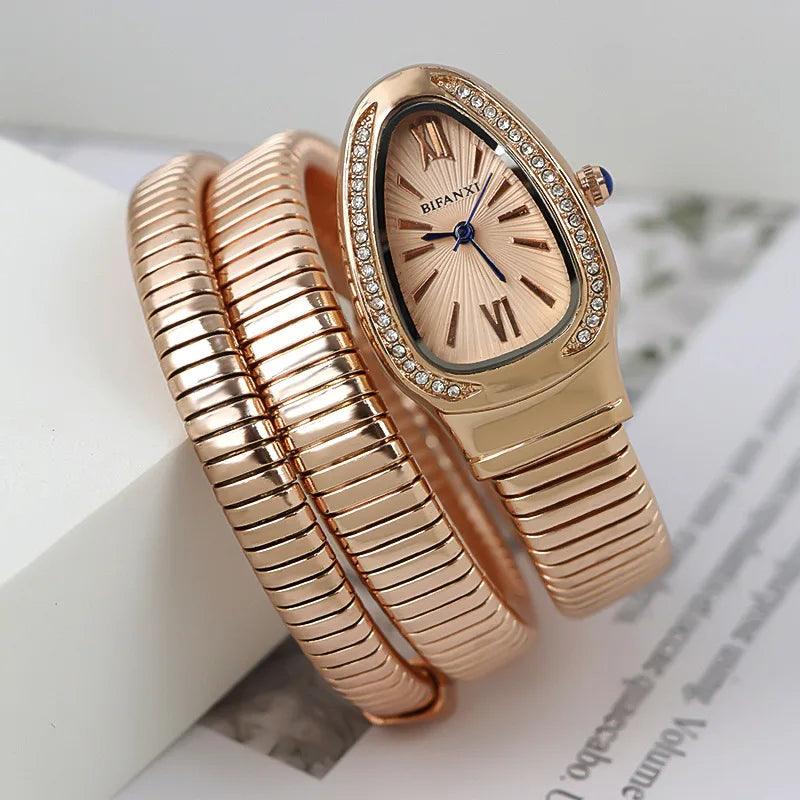 Classic Snake Shape Zircon Diamonds Quartz Watches for Women's Fashionable Elegant High Grade Women's Watches