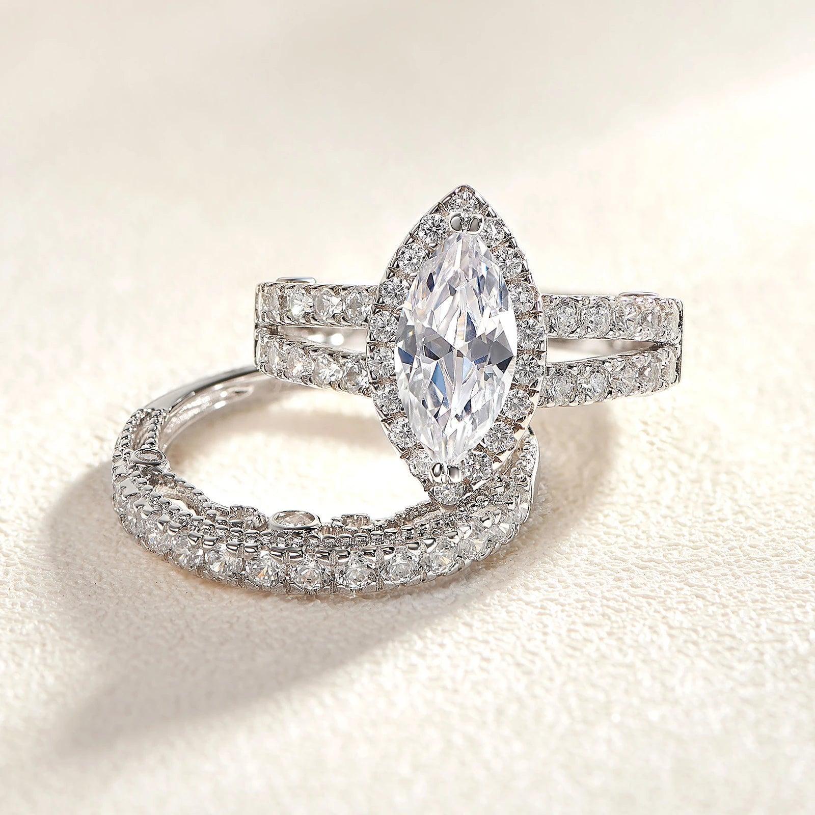 Amazing Marquise or Emerald Cut AAAAA Quality High Carbon Lab Created Diamond Luxury Ring Sets for Women - The Jewellery Supermarket