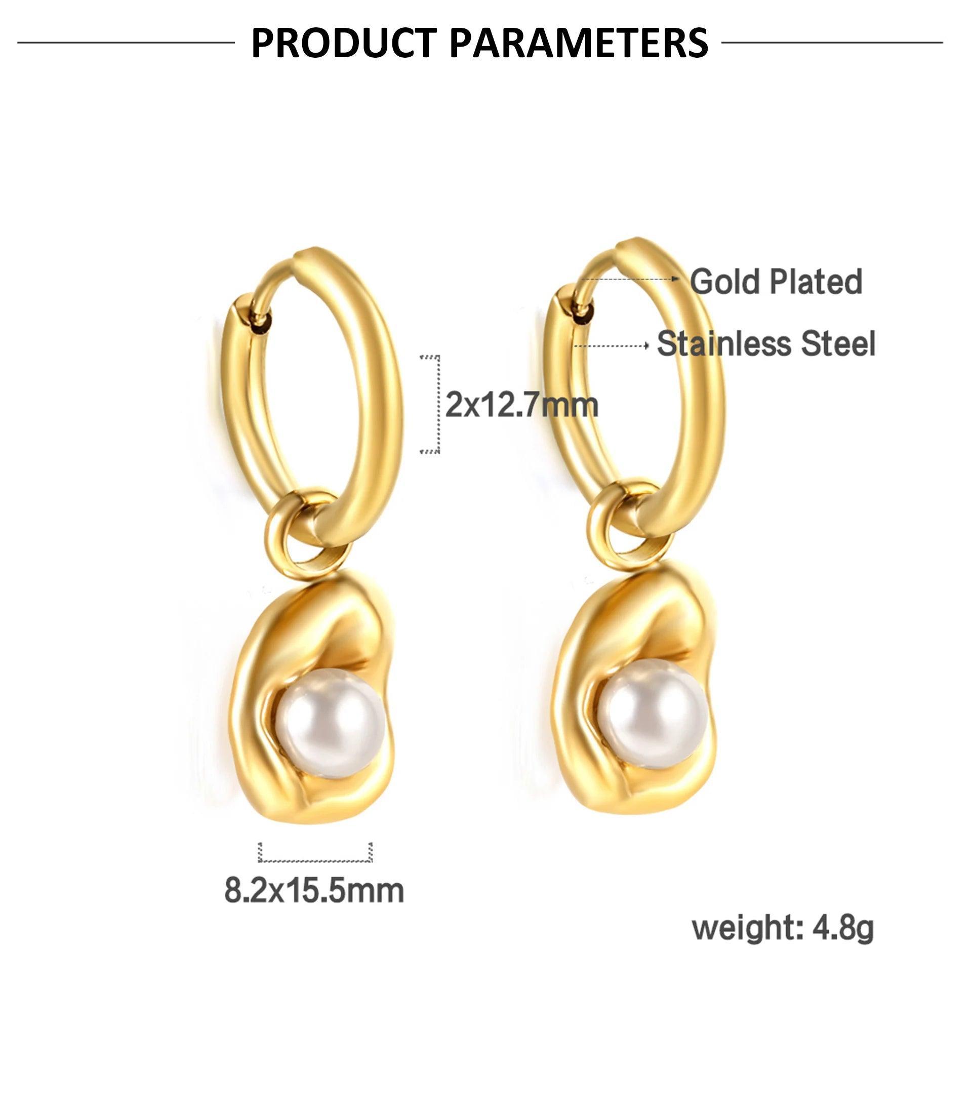 New Imitation Pearls Drop Hoop Earrings for Women Girls -  Stainless Steel Irregular Oval Shape Fashion Gifts - The Jewellery Supermarket