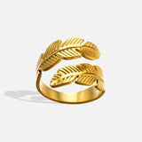 New In 18k Gold Colour Stainless Steel Rings For Women - Punk Hippie Foliage Open Party Jewellery Ring - The Jewellery Supermarket