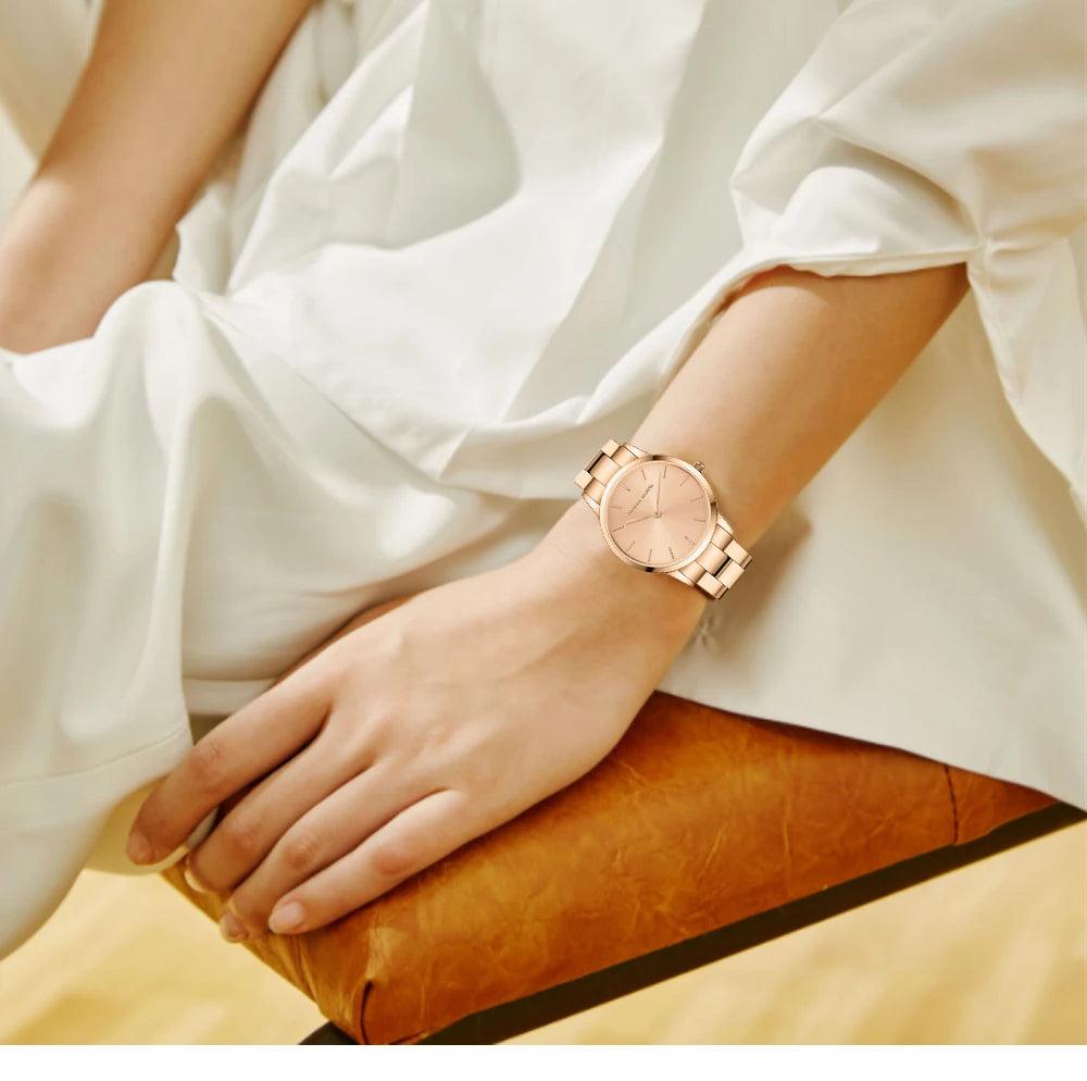 NEW Elegant Quartz Pearl Oyster Jade Stone White Shell Waterproof Ladies Full Stainless Steel Classic Wrist Watches