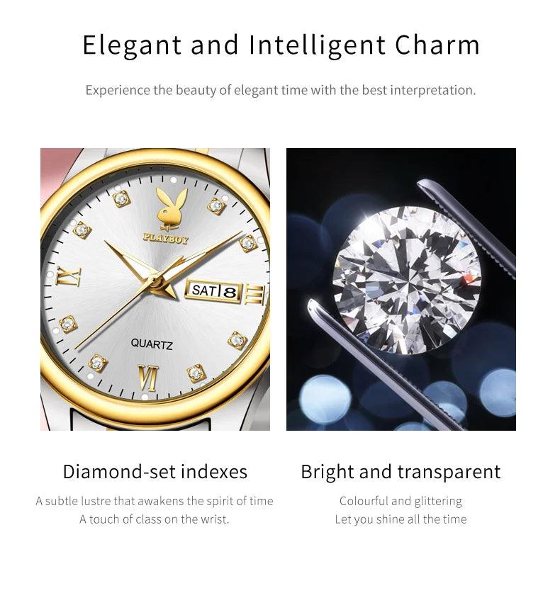 Elegant Fashion Luxury Brand Stainless Steel Waterproof Calendar Luminous Original Quartz Women's Wristwatches
