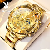PLAYBOY Casual Business New Original Stainless Steel Multifunction Waterproof Luxury Quartz Men's Watches