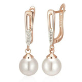 Luxury Unique Geometric Filled Rose Gold of 14-Karat Purity Pearl Drop Earrings for Women - Boho Ethnic Jewellery