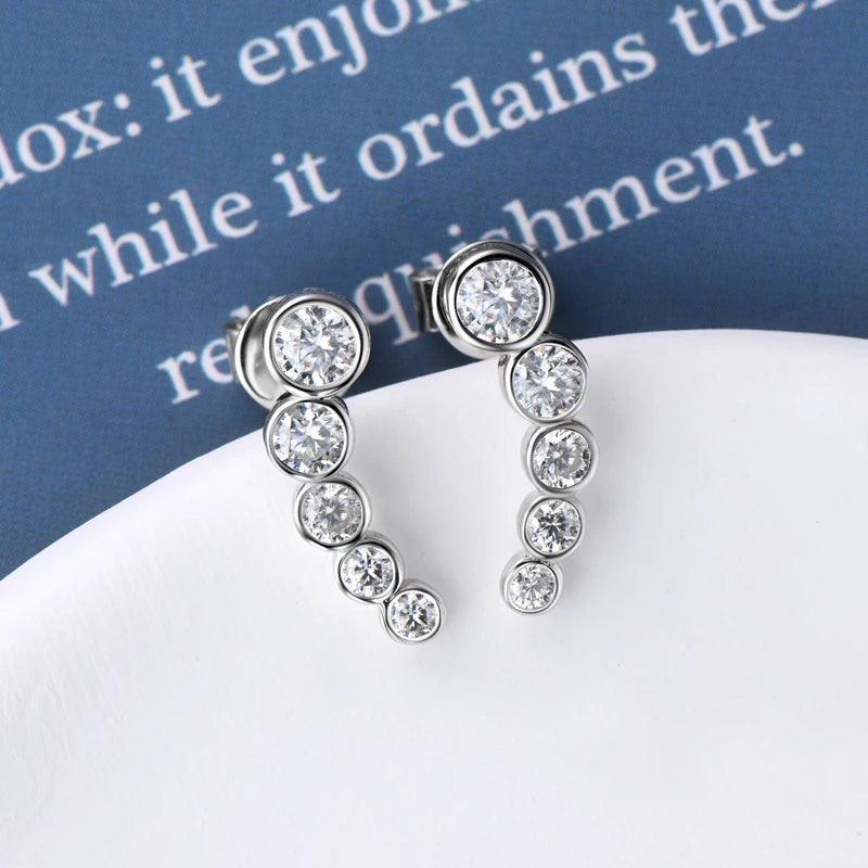 Excellent Single Row Round Bezel D Colour VVS1 Moissanite Diamonds Daily Party Silver Earrings Fine Jewellery - The Jewellery Supermarket