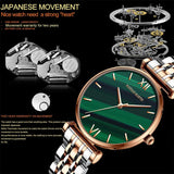 New Design Elegant Green Malachite Dial Ladies Watches Japanese Quartz Movement Stainless Steel Strap Waterproof Watches