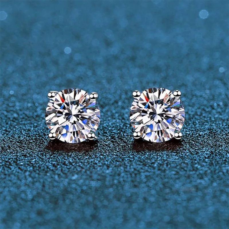 Platinum Plated 0.1-3CT Test Passed Moissanite Diamonds Studs Earrings Silver Bride Wedding Fine Jewellery - The Jewellery Supermarket
