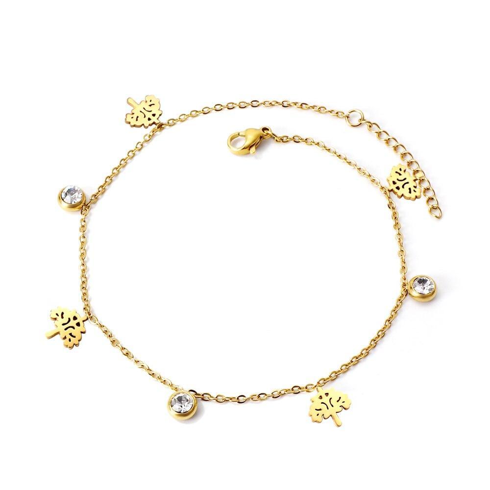 Dainty Gold Colour Stainless Steel Charm Bracelets - Crystal Evil Eyes Tree of Life Hamsa Hand Elephant Chain - The Jewellery Supermarket