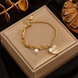 316L Stainless Steel Gold Colour Heart Butterfly Thick Bracelet For Women - High Quality Charming Jewellery - The Jewellery Supermarket