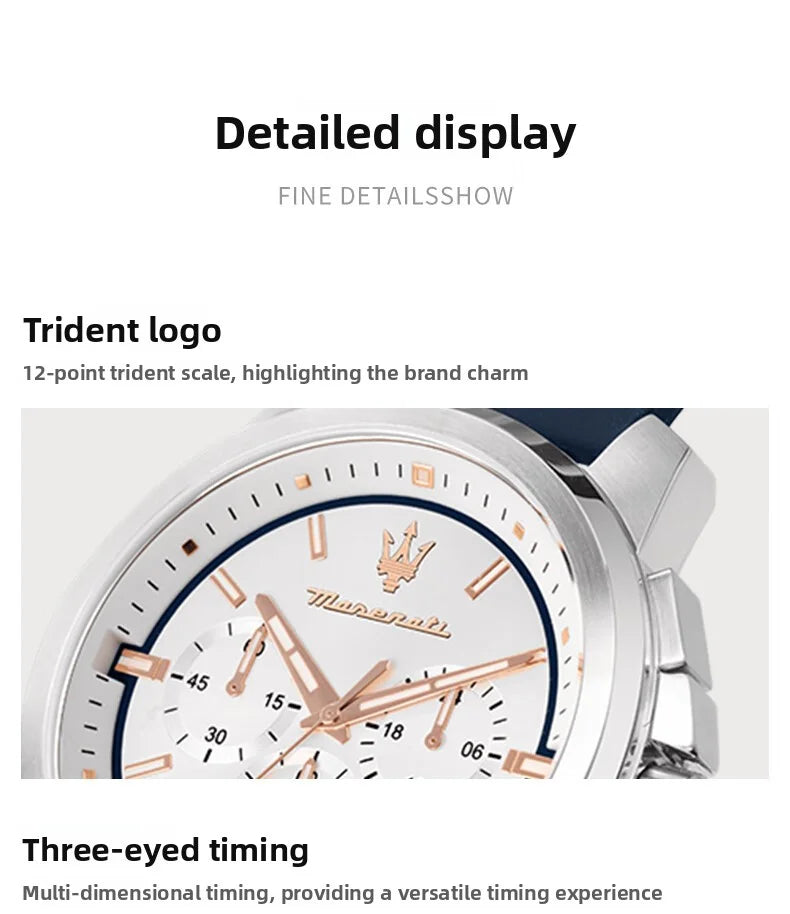 Maserati Luxury Watch Men's Sports Racing Success Series Fashion Multifunction Waterproof Silicone Strap Quartz Watch
