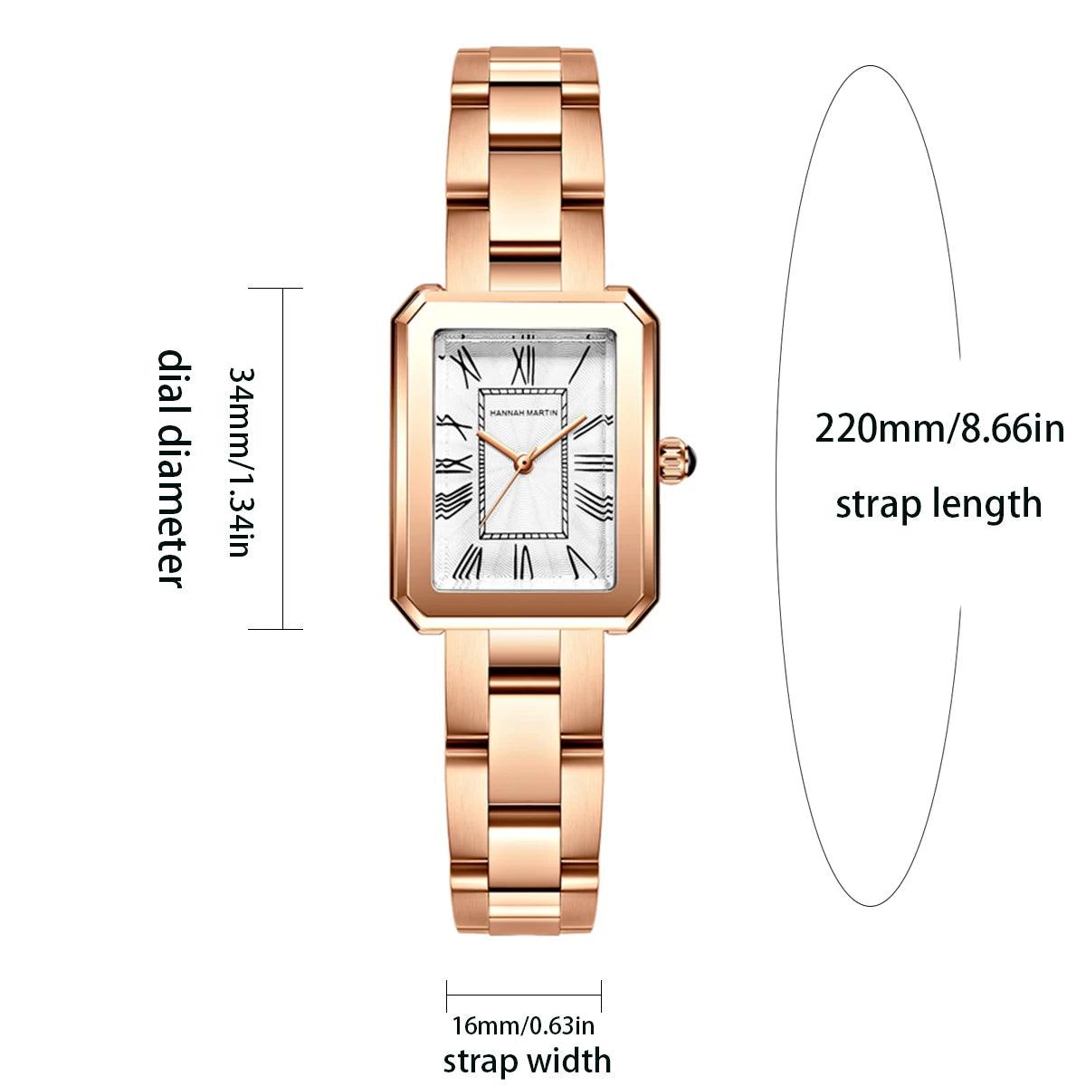 Super Quality Elegant Fashion Square Roman Dial Stainless Steel Ladie's 3Bar Quartz Wristwatch - Ideal Present