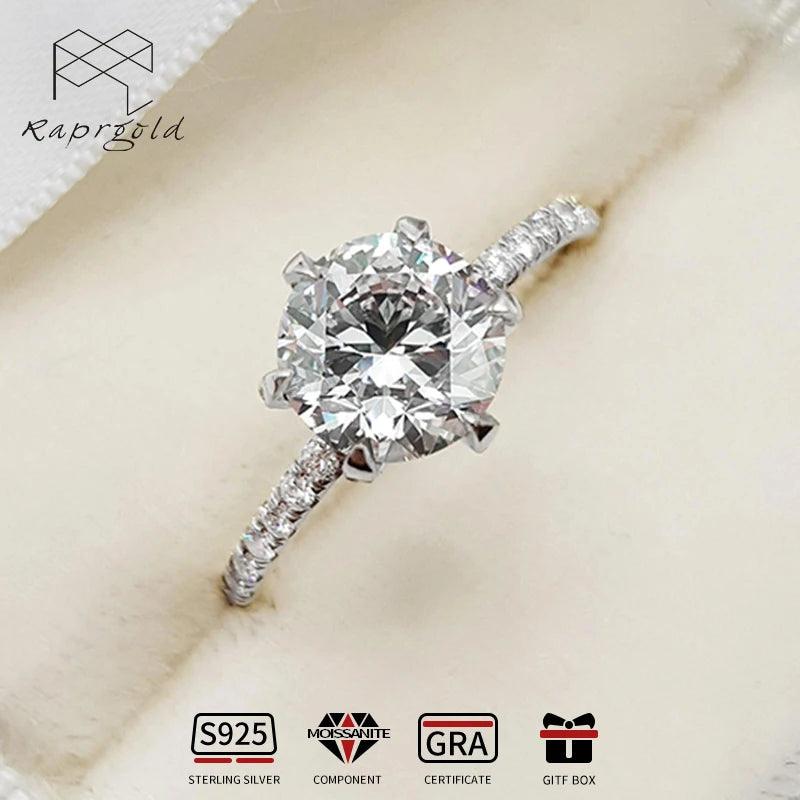 925 Sterling Silver 6.5mm Round Cut D Colour VVS1 Moissanite Solitaire Engagement Wedding Rings, Fine Jewellery