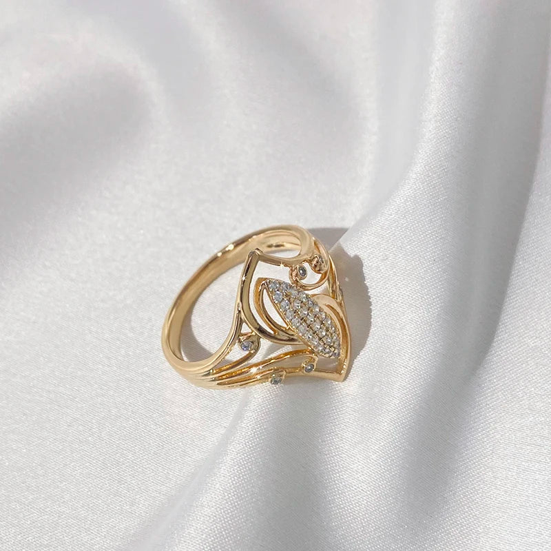 Unique Splendid 14K Rolled Rose Gold Curve Micro Wax Inlay AAA Zircon Diamonds Ring - Fine Fashion Jewellery