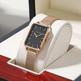 Elegant Rectangle Ultrathin Nordic Simple Style Quartz Movement Fashion Stainless Steel Mesh Bracelet Ladies Watches