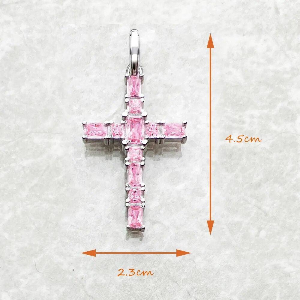 Brand New Pendant Cross with Pink AAA Zircon Crystals Jewelry 925 Sterling Silver Romantic Christian Gift For Women - The Jewellery Supermarket