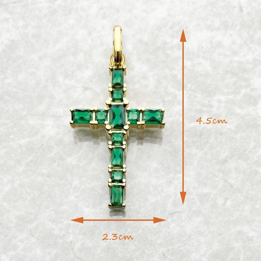 Brand New Gold Plated Cross Green AAA CZ Crystals Pendant 925 Sterling Silver Stylish Fine Jewellery Gift For Woman - The Jewellery Supermarket