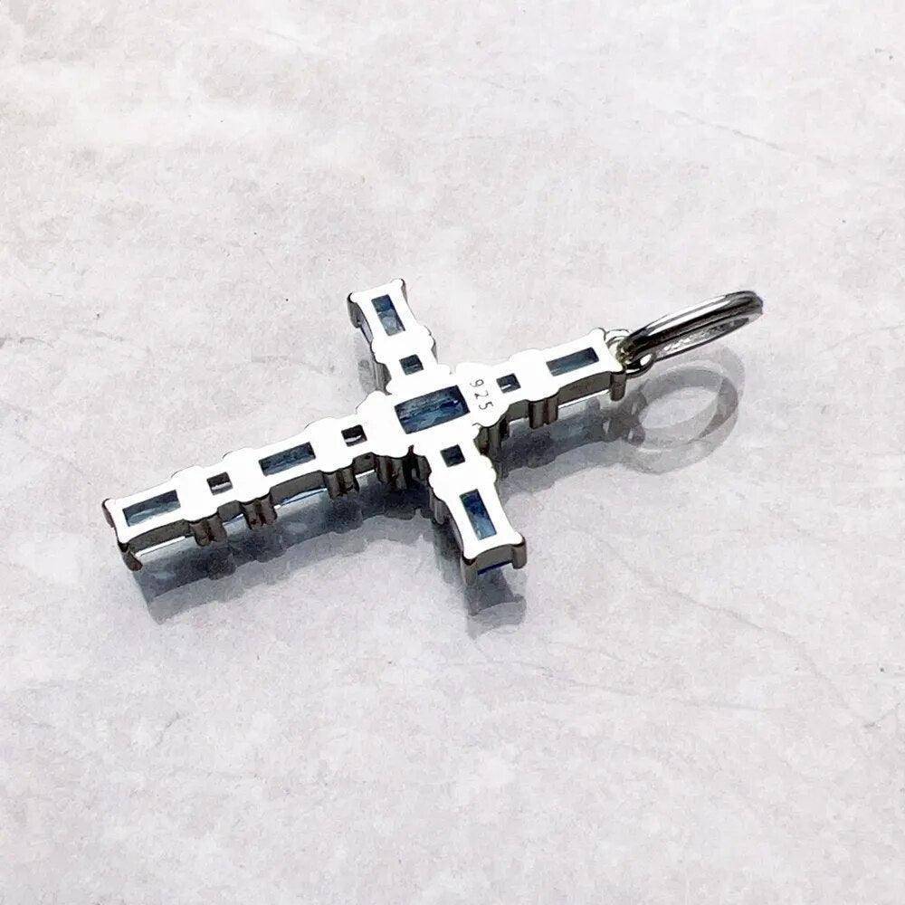 Brand New Pendant Cross with Aquamarine Stones 925 Sterling Silver Fine Jewellery Accessories Romantic Gift For Ladies - The Jewellery Supermarket