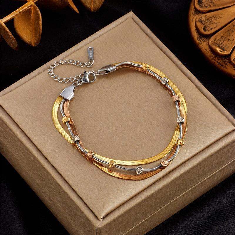 316L Stainless Steel Gold Colour Heart Butterfly Thick Bracelet For Women - High Quality Charming Jewellery - The Jewellery Supermarket
