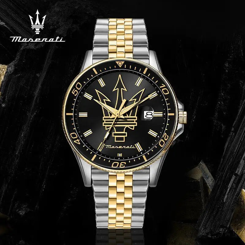 Luxury Maserati Watches Men's Luxury Fashion Trends in Europe and America Luminous Gold Steel Strap. Ideal Present