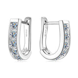 Superb 14KGP 3mm D VVS1 Moissanite Diamonds U-shaped Hoops Geometric Earrings, Silver Engagement Fine Jewellery - The Jewellery Supermarket
