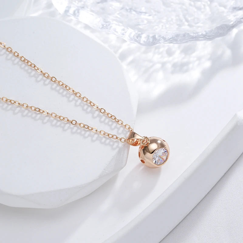 Sparkling Rolled 14K Rose Gold AAA Zircon Damond Round Pendant Necklace For Women - Trendy New Jewellery