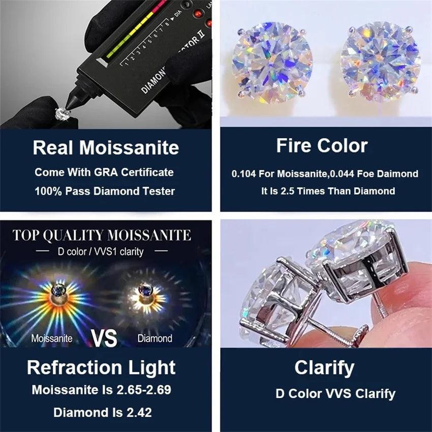 Splendid D Colour VVS1 0.5ct 1ct 2ct Moissanite Diamonds Screw Back Four Claws Earrings Silver Fine Jewellery - The Jewellery Supermarket
