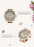 Elegant Luxury 3D Engraved Bee Dial Ladies Watch Rose Gold Plated 31mm Classic Casual Dress Watch with Bracelet Set