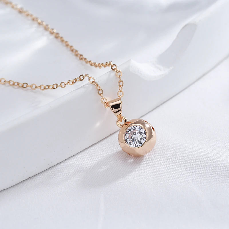 Sparkling Rolled 14K Rose Gold AAA Zircon Damond Round Pendant Necklace For Women - Trendy New Jewellery