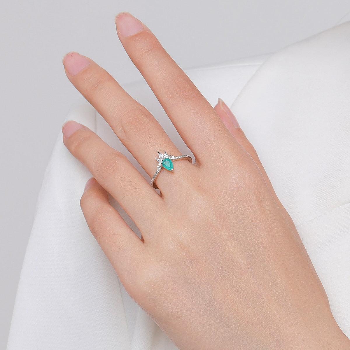 Fashion Silver Crown Paraiba Tourmaline and AAAA Simulated Diamonds Ring - Luxury Fine Jewellery - The Jewellery Supermarket