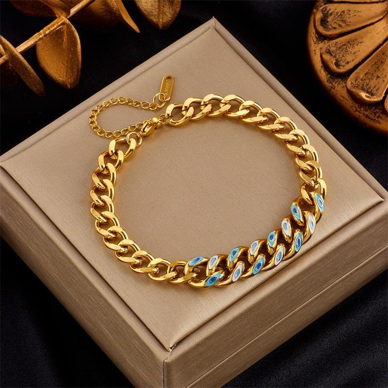 316L Stainless Steel Gold Colour Heart Butterfly Thick Bracelet For Women - High Quality Charming Jewellery - The Jewellery Supermarket