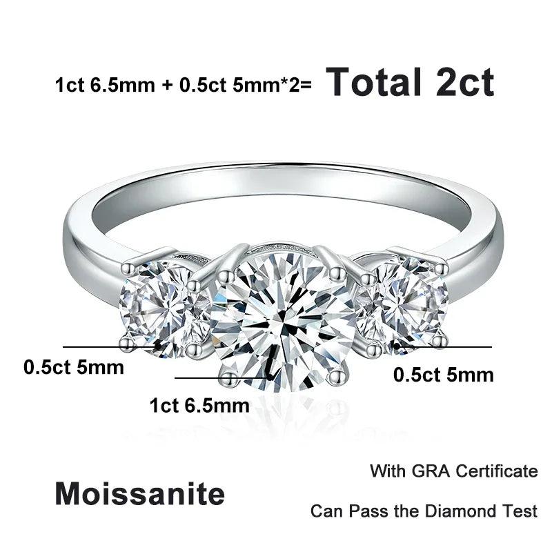 Superb Full D Colour Moissanite Diamonds Sterling Silver Rings 3-Stone Proposal Engagement Wedding Rings Jewellery