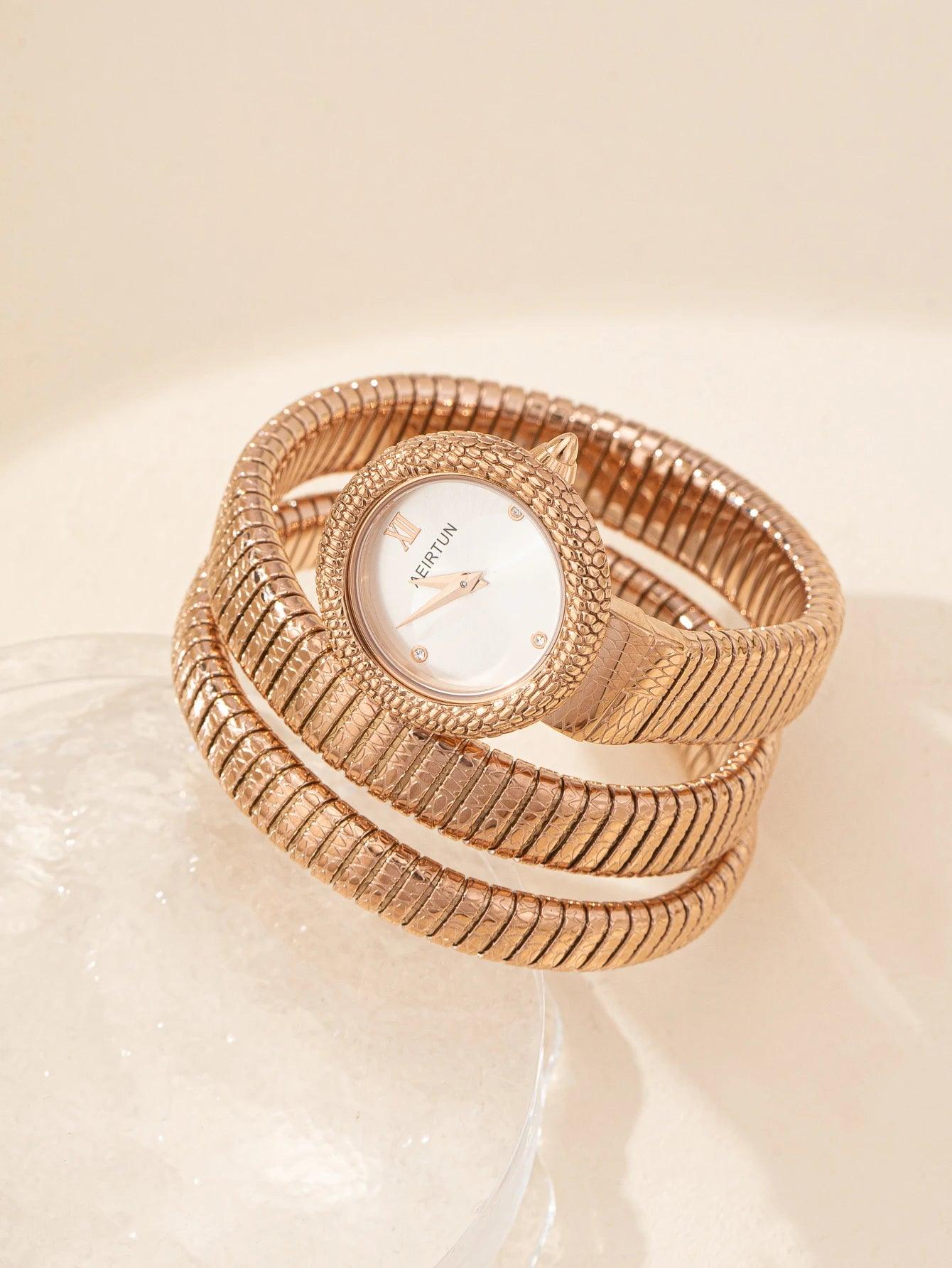 Modern Jewellery Luxury Trendy Snake Design Fashion Dress Women Bangle Bracelet Winding Quartz Watches for Women