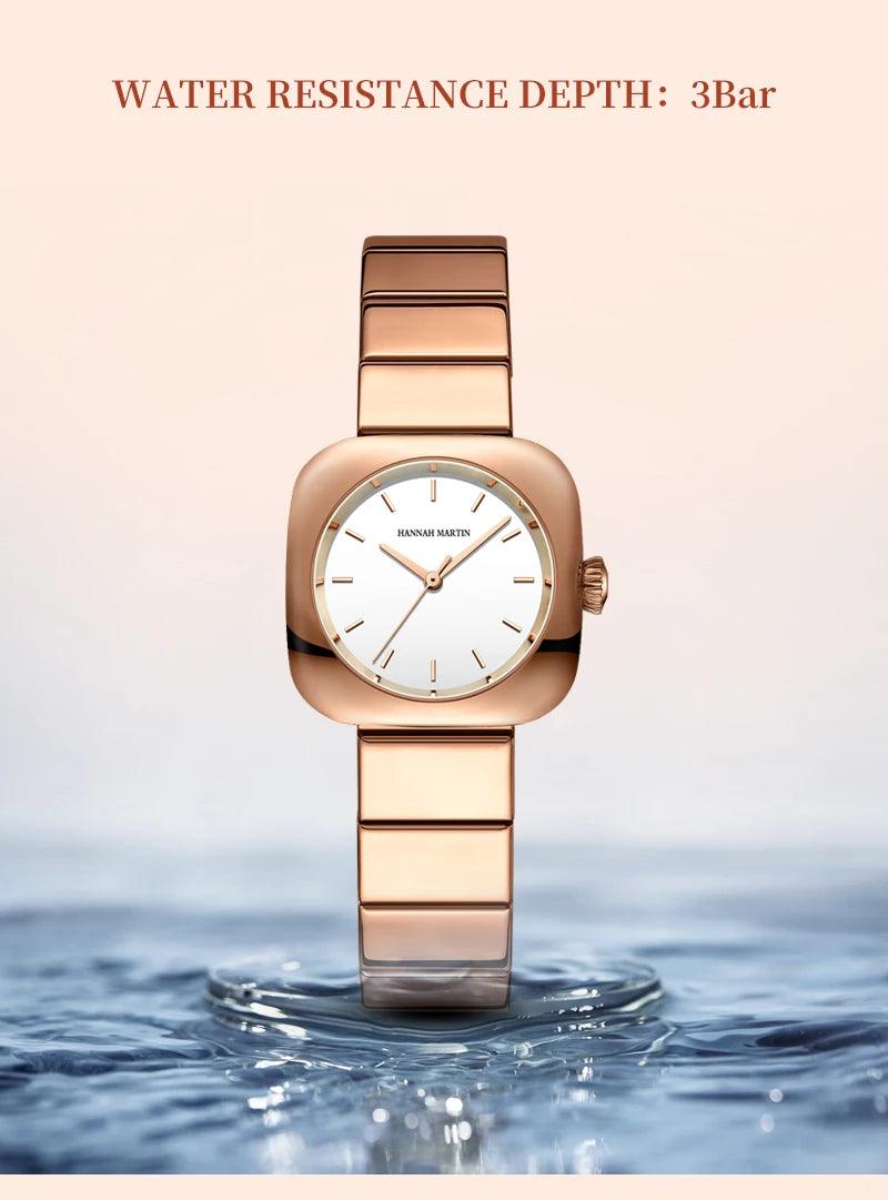 Elegant Minimalist Rose Gold Plated Elliptic Women's Watches,  Square Japanese Movement Casual Fashion Wristwatches
