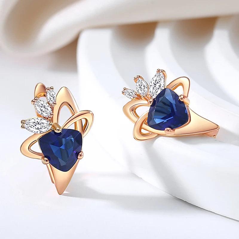 New Delightful 14K Filled Rose Gold Dark Blue AAA Zircon Crystal Drop Earrings For Women - Trendy Jewellery