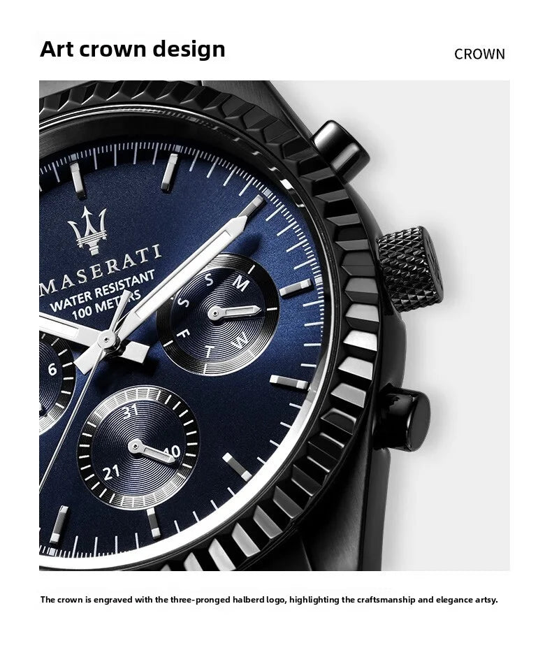 Original Maserati Blue Gold Men's Luxury Gold Fashion Trend Dial European and American Business watch