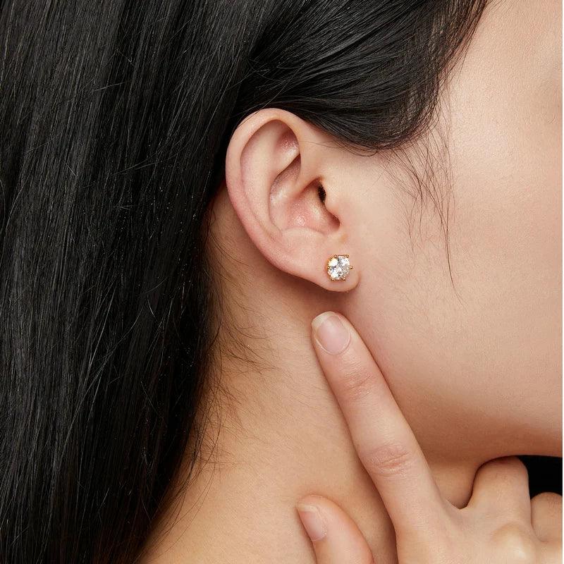 Solitaire Design 6 Prongs D Colour 14KGP Moissanite Diamonds Stud Earrings Sterling Silver Fine Jewellery for Women - The Jewellery Supermarket