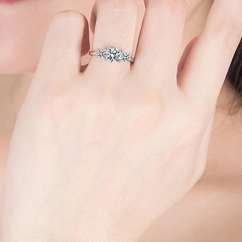 Double Halo 18KGP 3 Stone 1.0CT 6.5mm Engagement&Wedding Moissanite Diamonds Rings for Women Silver Fine Jewellery