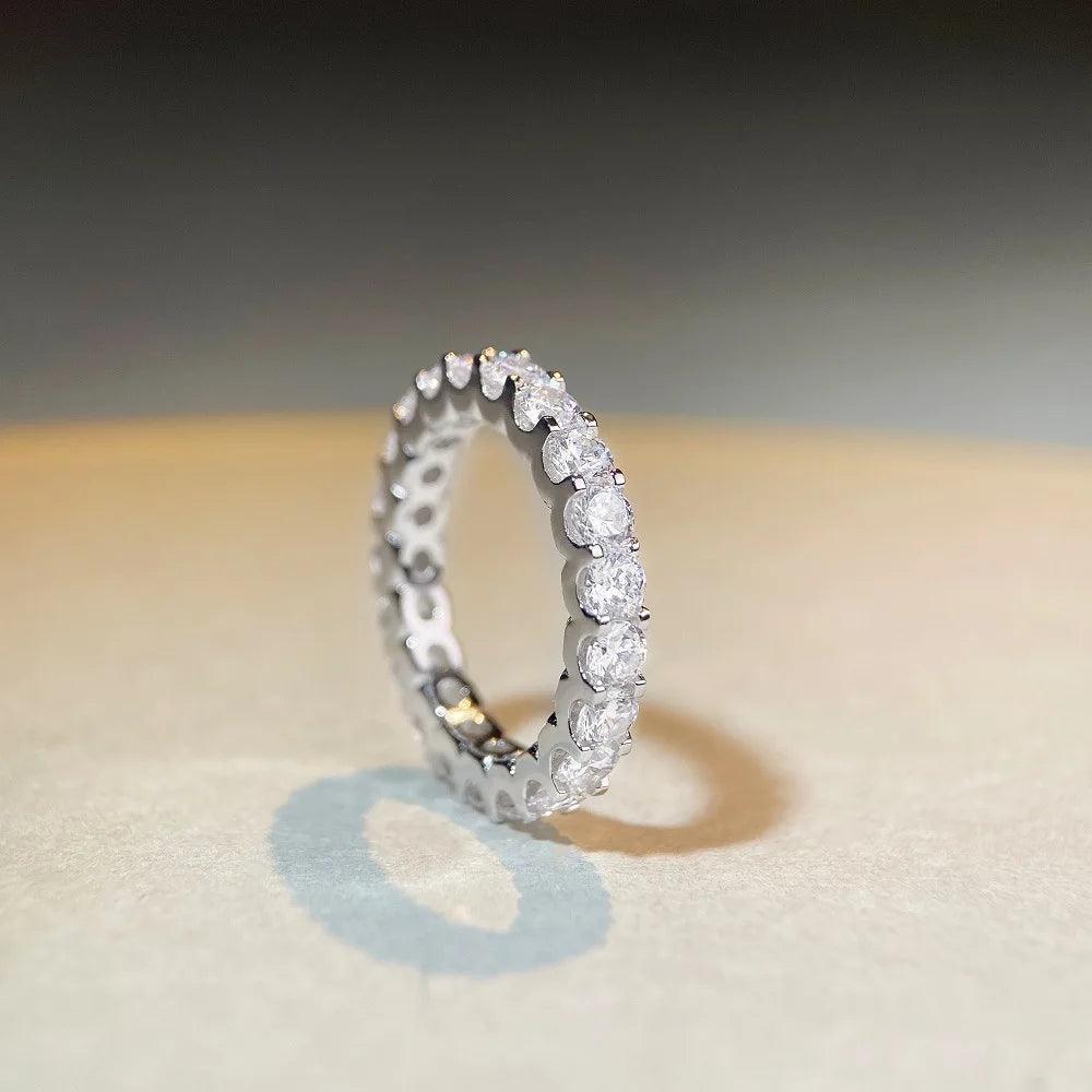 Dazzling 3MM D Color Moissanite Diamonds 18K White Gold Plate Eternity Wedding Engagement Rings for Women - The Jewellery Supermarket